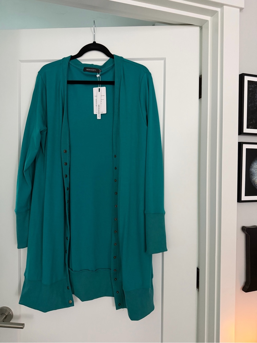 Magaschoni Teal Open-Front Snap Cardigan